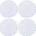 4pcs Vintage Lace Crochet Doilies, 9 Inch Round Lace Placemats Knitted Handmade Tablecloth for Tables Rustic Table Decors for Kitchen Dining Room Party Wedding Decoration(White)