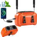 Portable Waist Fan 16000mAh,Dual Brushless Motors,5 Speeds Belt Clip Fan Up to 25H Runtime,Wide-Range Airflow,3 Light Modes including SOS,Rechargeable Fan for Camping,Hiking, Fishing,Outdoor,Orange