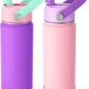 Fimibuke Kids Insulated Water Bottle - 18oz BPA-FREE 18/8 Stainless Steel Kids Cup with Straw Travel Tumbler Leak Proof Double Wall Vacuum Toddler Water Bottle for School Boys Girls (2 Pack, Macaron)