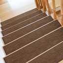 SMILOOL Stair Treads Non Slip for Wooden Steps Indoor 9" x 36" 8 Pack Extra Wide Stair Tread Carpet Stairs Runner, Step Pads with Reusable Adhesive for Dogs Kids Elders, Machine Washable, Brown