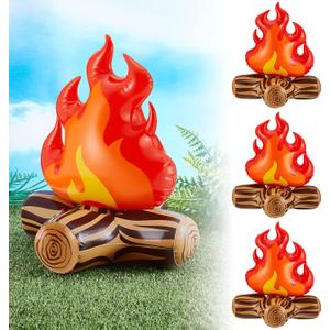 Sumind 4 Pieces of 12 Inch Inflatable Campfire Props Fake Camping Party Campfire Party Scene Decoration, Indoor and Outdoor Camping Game Props Fire Inflatable for Boys Firewood Toys