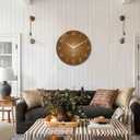 XNM Round Glass Brown Wall Clock Battery Operated 20 Inch
