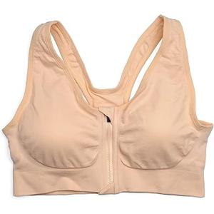 Women's Zip Front Sports Bra Wireless Post-Surgery Bra Active Yoga Sports Bras Flesh XL