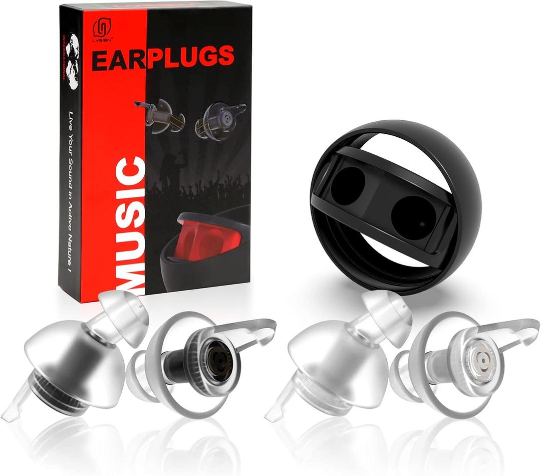 LYSIAN High Fidelity Ear Plugs for Concerts - Reusable Noise Cancelling Concert Earplugs for Musicians, Motorcycle, Music Festival, Games, DJ, Drumline-2 Pairs Valued Pack