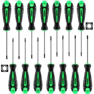 LOZAGU 14pcs Mini Hex Screwdriver Set, Metric(0.9mm-3mm) SAE(0.035"-1/8) Hex Allen Wrench Screwdriver Set, Perfect for RC Cars, Quadcopters and Helicopter Car Models (Green)