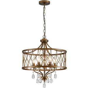 Modern Crystal Chandelier, 5-Light Farmhouse Bronze Chandelier for Dining Room Vintage Hanging Pendant Light Fixtures Round Chandelier for Kitchen Island Entryway Foyer Bedroom Office Bar, 19.6" High 19.6" Wide