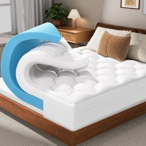 OhGeni Cooling 4 lnch Queen Size Dual Layer Mattress Topper, 2 Inch Gel Memory Foam, 2 Inch Soft Pillow Top Pad, Guest Bedroom Essentials Mattresses Cover, Extra Comfortable Sleep and Back Pain Relief