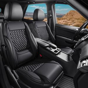 AuraSettle Premium Perforated Napa Leather Car Seat Covers Semi Universal Fit with Lumbar Support, Storage Bag for SUV Sedan Truck (Black, Front Row Single seat)