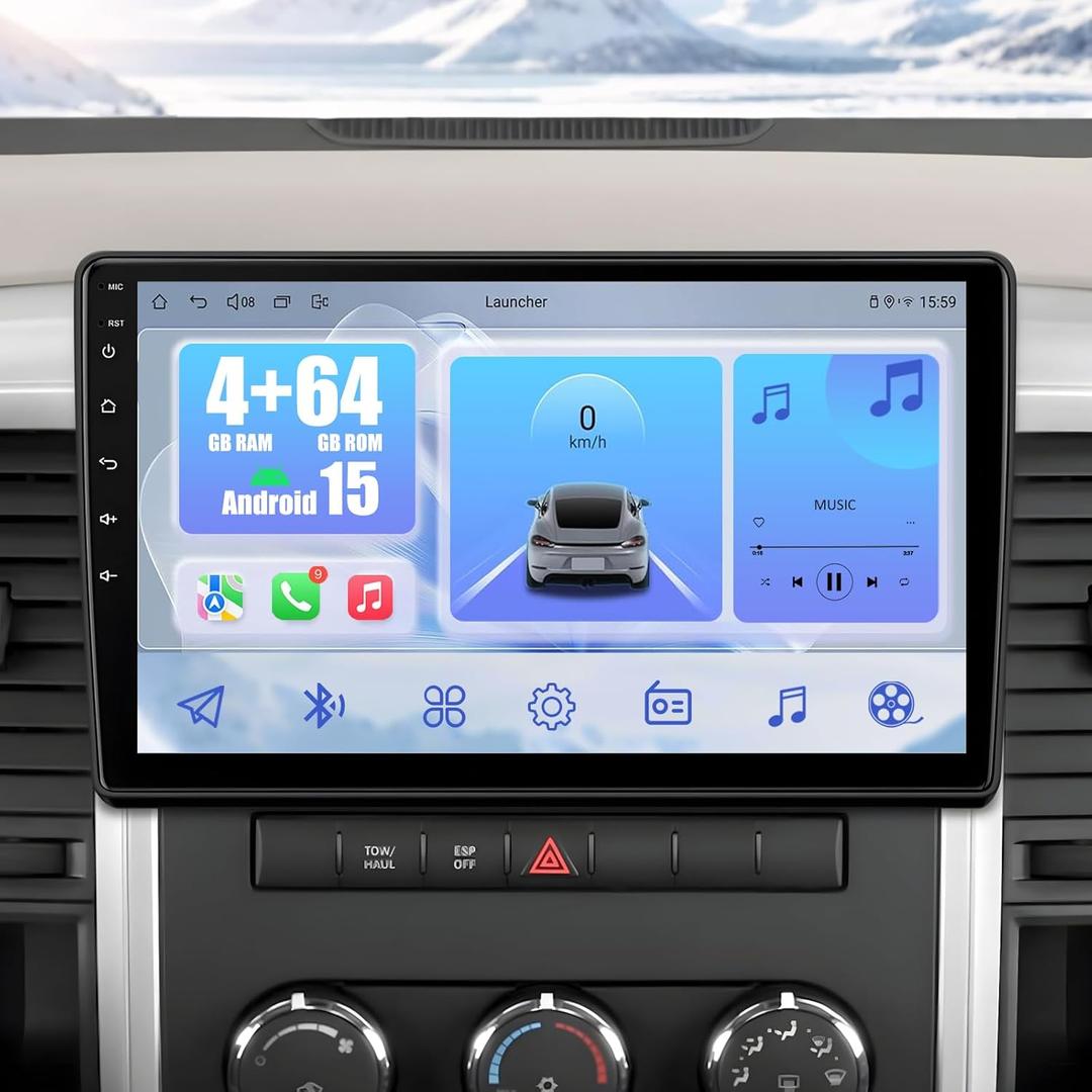 4G+64G Car Stereo for Dodge RAM 1500 Radio 2009-2012: Android 15 Car Radio Upgrade for Dodge Ram 1500 2500 3500, Wireless/Wire Carplay&Android Auto/Bluetooth/WiFi/GPS/FM SWC/Backup Camera