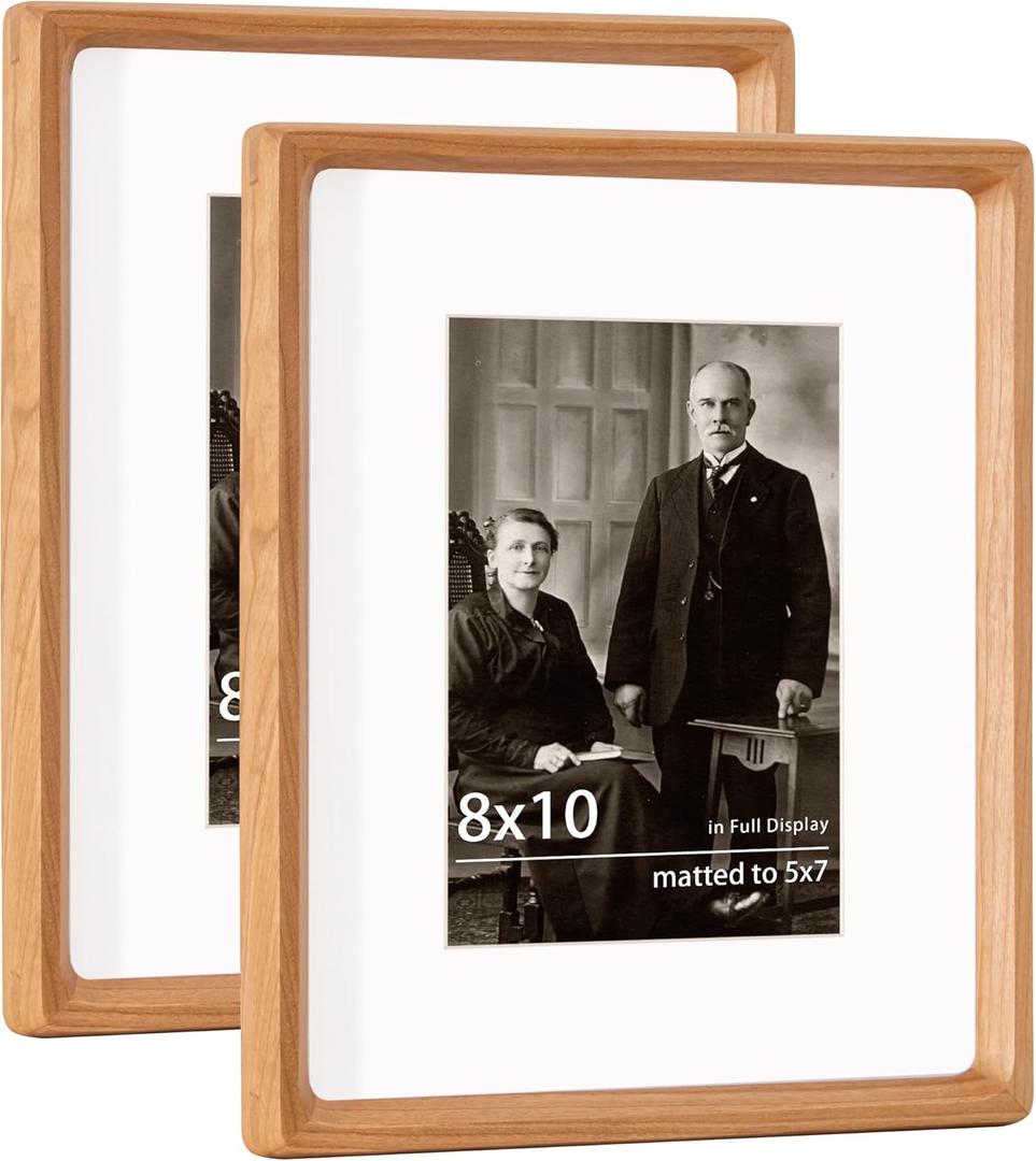 8x10 Cherry Frame USA-Sourced Natural Wood Picture Frames Handcrafted Rounded Corner with Mat to 6x8 Picture Display with Real Glass Family Picture, Photo, Certificate, 2 Pack