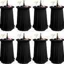 REWOMC 8 Packs Round Cocktail Table Skirt 32"x 43" Spandex Stretch Cocktail Tablecloth with Wavy Drapes, Black Spandex Fitted High Top Table Covers for Wedding Bar Party Birthday Banquet Table Black