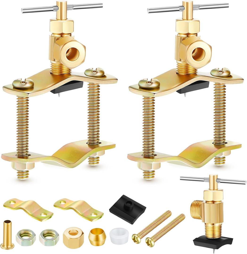 2 Pcs Brass Self Piercing Saddle Valve, 1/4 Inch Compression Outlet Self Tapping Valve for 3/8 to 1-5/16 Inch Water Pipe - Fit Ice Maker, Refrigerator, Water Filtration System