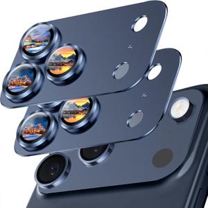 SiHPuoy 2 Pack Camera Lens Protector for iPhone 17 Pro Max Accessories, Metal Aluminum Alloy Tempered Glass Camera Protector, [Military Grade Shatterproof] [Case Friendly]-Blue