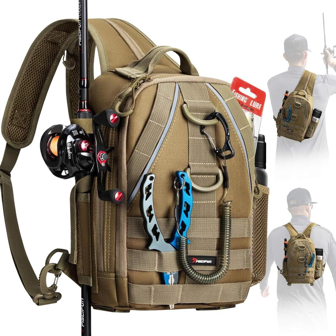 Piscifun Fishing Backpack with Rod Holder, Lightweight Sling Bag Storge Gear and Equipment