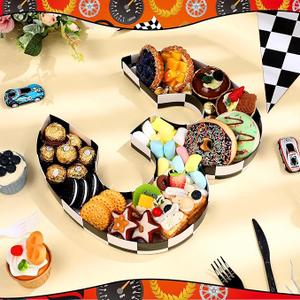Mifoci 13.7" Race Car Cardboard Fillable Number Box for Charcuterie Fast Birthday Party Decor 1st 2nd 3rd 5th Number Shaped Box Black and White Checkered Snack Paper Mache Tray for Party Supplies (3)