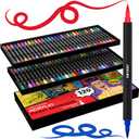 120 Dual Tip Acrylic Paint Markers Set | Colored Markers with Brush Tip | Art Markers for Adults | Acrylic Paint Pens for Rock Painting, Canvas, Glass, Wood, Ceramic, DIY Crafts, Fabric