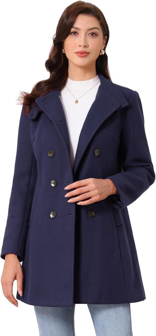 Allegra K Winter Trench Coats for Women's Casual Stand Collar Pea Double Breasted Overcoat (X-Large)