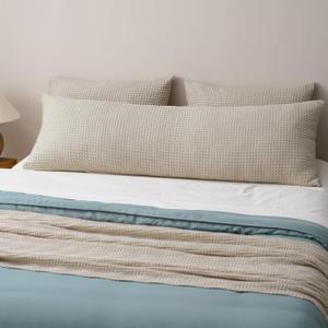 PHF Ultra Soft Waffle Weave Body Pillowcase with Zipper, No Insert, 1Pack 20" x 54" Pillow Sham, Breathable & Skin-Friendly Body Pillow case, Stylish Decorative Bed Pillow Cover, Light Khaki/Linen