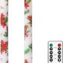 Christmas Flameless Taper Candles 2 Pack Christmas Poinsettia Flowers Battery Operated Candle with Remote Real Wax Flickering LED Fake Candle Home Decor for Xmas New Year Wedding Party