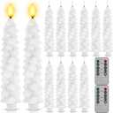 Funtery 12 Pcs LED Flameless Christmas Tree Taper Candles, 9.7" Real Wax Battery Operated Candlestick Lights with Remote Timer and 3D Flickering Flame for Home Decor(White,Classic)