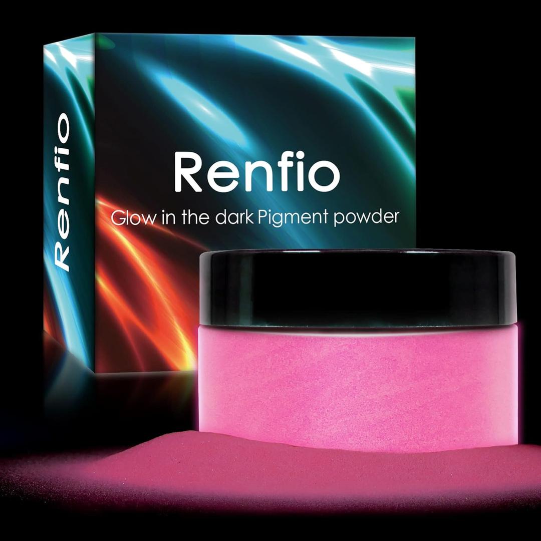 Renfio Glow Powder, 3.5oz 100g Glow in The Dark Face Paint Mica Powder, Fluorescent Luminous Resin Pigment Dye for Resin Supplies, Gel Nail Polish, Slime, Art Painting, Party - Camellia Rose