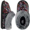 JOINFREE Women's Slippers Fuzzy House Shoes with Memory Foam Slip-on Comfy Bedroom Slippers Indoor Outdoor Shoes with Warm Faux Fur Collar (7-8, Multi Flower)