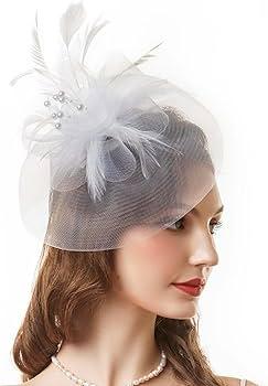 BABEYOND Women's Fascinator Hat Kentucky Hat Feather Derby Fascinator Tea Party Hat for Wedding Party White