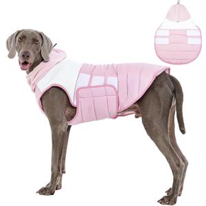FUAMEY Cold Weather Dog Coat Pink XXL, Snow Jacket Large Dogs, Easy On with Side Straps, Adjustable Fit for Active Movements,(2XL-Pink)