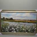 Lake Canvas Wall Art Framed: Flower Landscape Painting Picture Artwork Hand Painted Nature Scenery Print Decor for Living Room Bedroom Home Decoration (45L" x 30W")