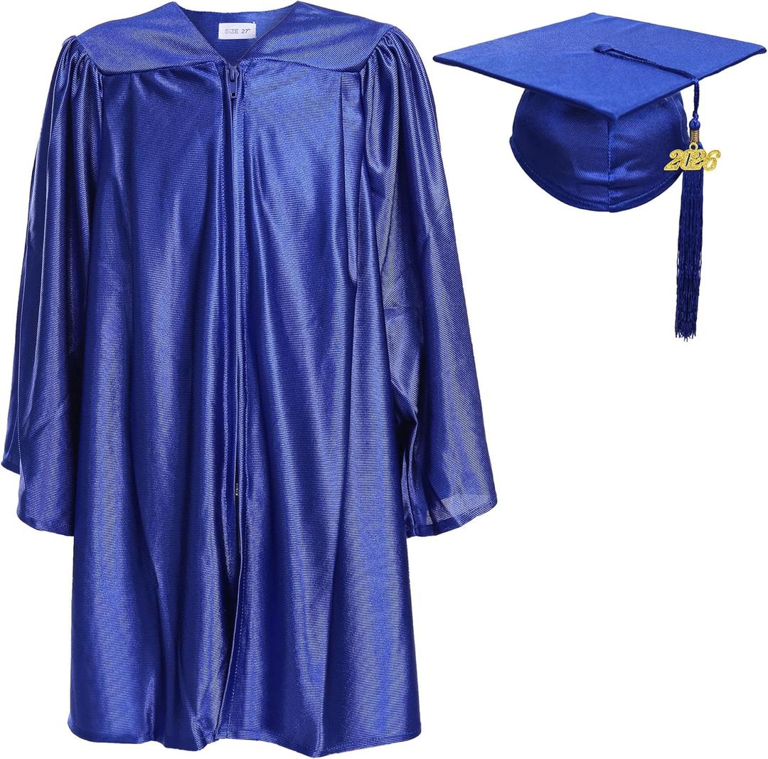 Newrara Unisex Shiny Kindergarten Graduation Gown Cap with Tassel (Blue)