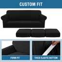 H.VERSAILTEX 4 Piece Stretch Sofa Covers for 3 Cushion Couch Covers for Living Room Furniture Slipcovers (Base Cover Plus 3 Seat Cushion Covers) Upgraded Thicker Jacquard Fabric (Large, Black)