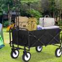 Collapsible Folding Wagon Garden Cart with All Terrain Activities Wheel, 150 Pound Capacity Utility Cart Heavy Duty Foldable Beach Wagon Grocery Cart for Beach Park Camping Shopping (Black)