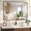 Black Bathroom Mirror for Wall, Shatterproof Tempered Glass, Rectangle Narrow Frame Large Vanity Mirror, H/V Wall-Mounted 40" x 30"