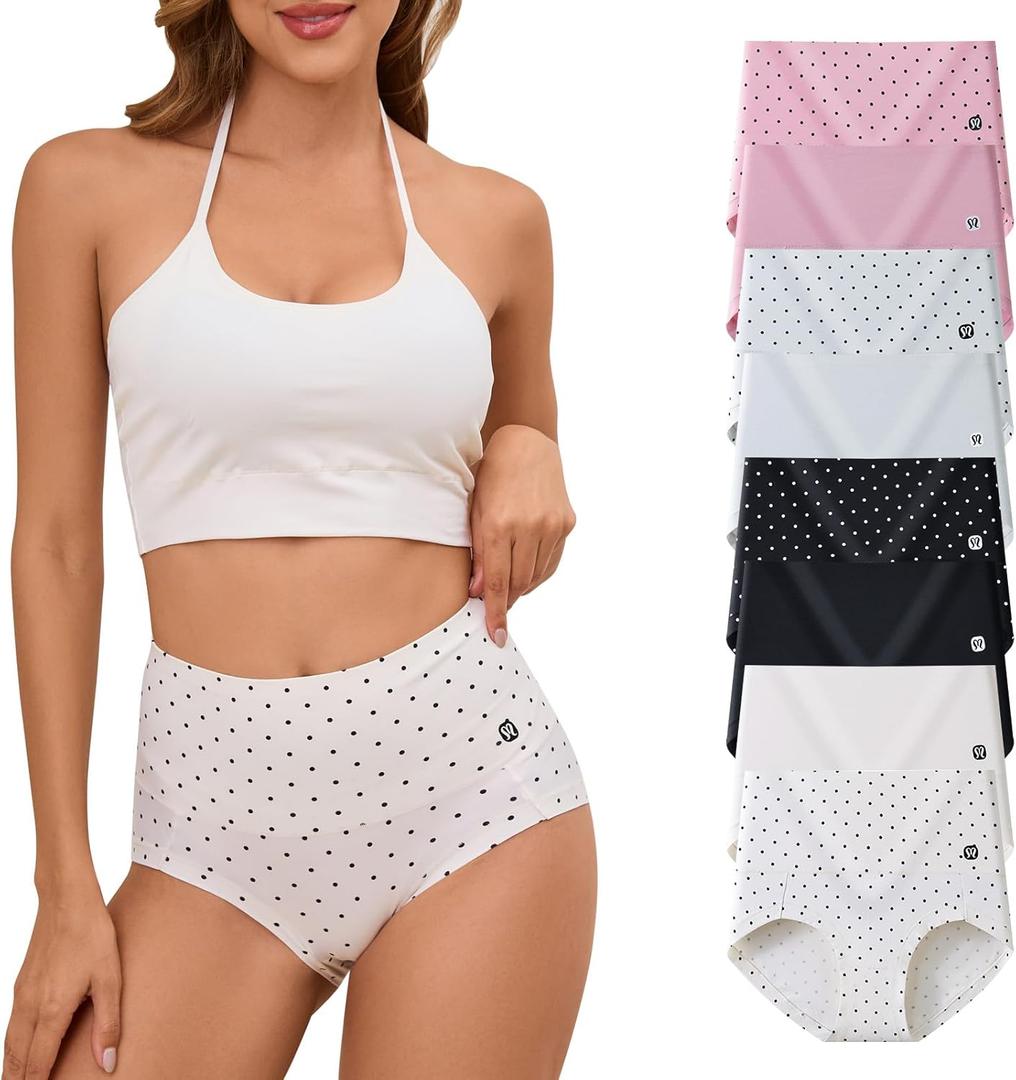 Womens Underwear Cotton Tummy Control High Waisted Underwear Soft Breathable Full Coverage Panties Multipack (L)