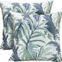 Decorative Throw Pillow Covers Set of 2 Blue Green Large Leaves Pillow Covers 18x18 inch Soft Short Plush Square Floral Throw Pillows,Farmhouse Outdoor Pillow Covers for Couch Living Room