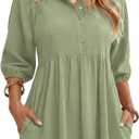 FENSACE Womens Casual Shirt Dress Puff Sleeve Button Down Shift Collared Neck Dresses with Pockets (M)