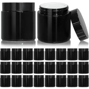 KEYWING 4oz Black Small Glass Jars with Lids, 24 Pack Lotion Containers Round Glass Jar with Inner Liners for Cream, Powders and Ointments