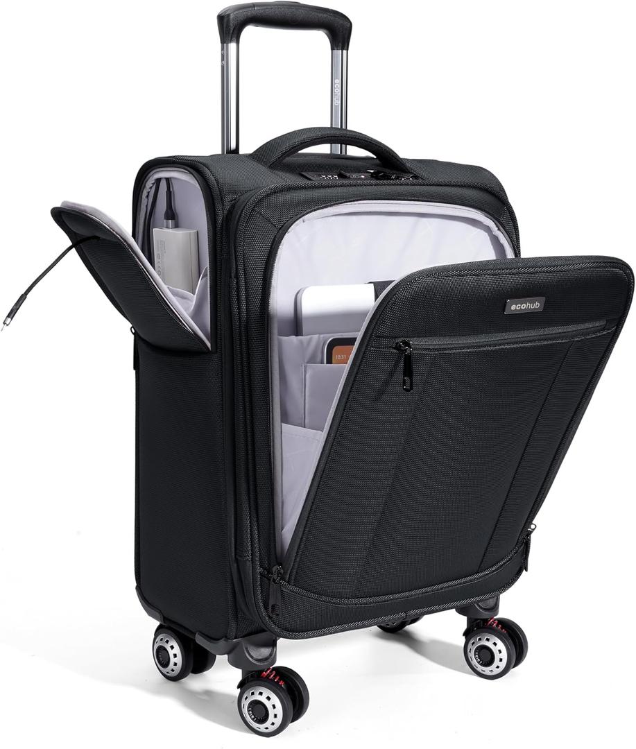 ECOHUB Carry On Luggage Airline Approved, 20 Inch Softside Carry On Suitcase with Spring Shock-Absorbing Spinner Wheels, Lightweight Travel Luggage with TSA Lock, 22x14x9 Carry-On Bag