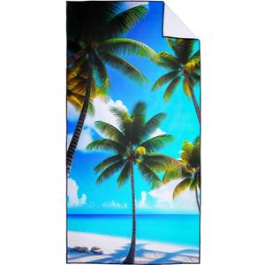Tropical Coconut Trees Beach Towel Oversized 36" x 72", Thin Lightweight Sand Free Quick Dry Microfiber Towel for Swimming Pool Cruise Camping Travel
