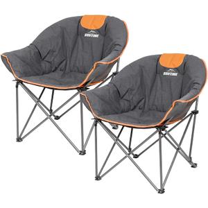 Suntime Sofa Chair, Oversize Padded Moon Leisure Portable Stable Comfortable Folding Chair for Camping, Hiking, Carry Bag(2 Pack) (Grey and Orange)