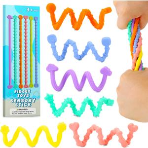 Fidget Toys for Adults Kids, 6 Pcs Sensory Toys for Autism ADHD Flexible Fidget Sticks Stocking Stuffers for Teens Treasure Box Classroom Prizes Party Favors Gifts Calm Down Travel Toys