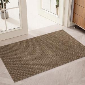 Indoor Door Mat 32"x48"(Rolled-Up, No Creases), Dirt Trapper and Absorbent Door Mats, Non-Slip Washable Entrance Mat, Low Profile Floor Mats for Front Back Door and Entryway, Light Brown