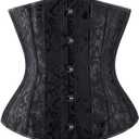 Charmian Women's Double Heavy Spiral Steel Boned Underbust Waist Cincher Corset (Black)