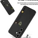 Compatible with Samsung Galaxy S25 Case for Women Girls, Cute Gold Love Heart Pattern with Wrist Hand Holder Stand Slim Soft Silicone Kickstand Protection Cover (Black)