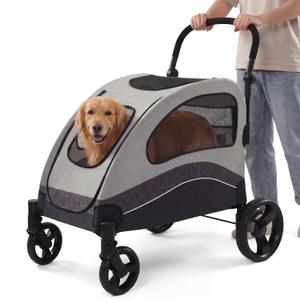 Dog Stroller for Large Dogs Up to 135 Lbs, Extra Large Pet Stroller with 360 Wheels & One-Foot Brake, Foldable All Terrain Pet Wagon with Ventilated Mesh, Adjustable Handle & Storage, Black