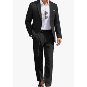 COOFANDY Men Suits Classic Fit 2 Piece Suit Set One Button Casual Blazer Wedding Bussiness Suit Separates,4X-Large, Black