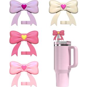 4 x 4Pcs Bow Straw Toppers for Stanley Cup 30&40Oz, 10mm Silicone Cute Straw Covers Cap for Stanley Cup Tumbler Accessories