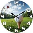 CHGCRAFT Golf Ball Pattern Wall Clock 12 Inch Non-Ticking Clocks Grass Round Wall Hanging Clock Battery Operated for Bedroom Living Room Kitchen Office