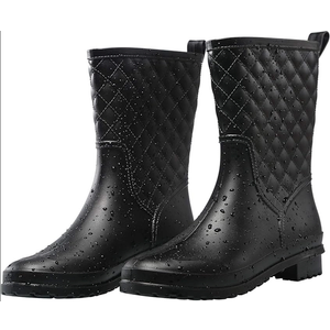 Women Rain Boots Black Waterproof Mid Calf Lightweight Cute Booties Fashion Out Work Comfortable Garden Shoes, 9/40