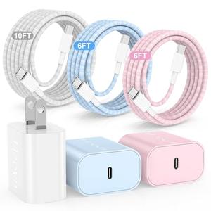 Hzevn 20W USB C Fast Charging for iPhone 17 Air/16/15 Pro Max,3Pack Colorful Mixed Charger Block with Braided Long USB C to C Cables (6/6/10ft) Compatible with iPhone16/15 Pro/15 Plus/iPad Pro, Without Pink Set
